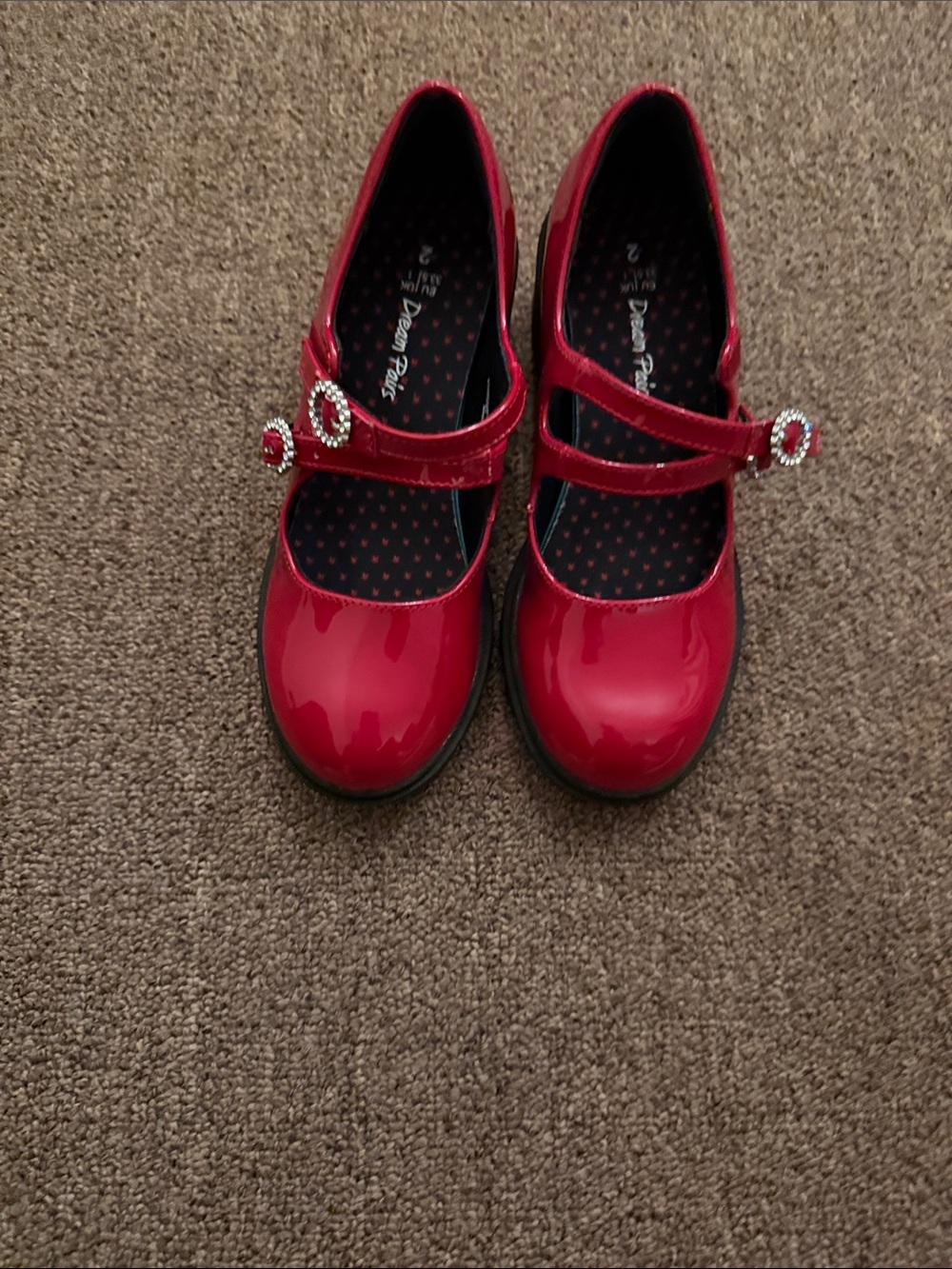 Dream Pairs Shiny Red Patent Mary Jane Shoes with Rhinestone Buckles